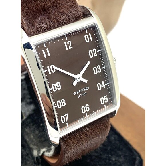 Tom Ford Men's Watch TF0120193180 Swiss Quartz Rectangle Tank Brown Leather Band